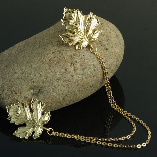 Image de 1 Pièce Broche Epingle Style Pastoral Feuille d'érable Argent Mat 21.8cm x 3.2cm