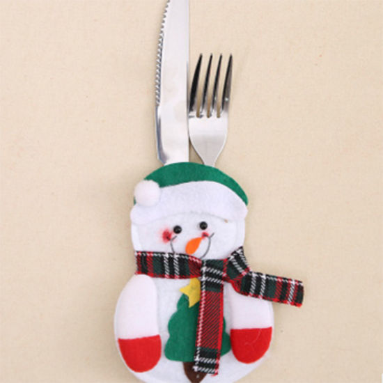 不織布 食器ポーチ 多色 クリスマス雪だるま 14cm x 10cm、 1 個 の画像