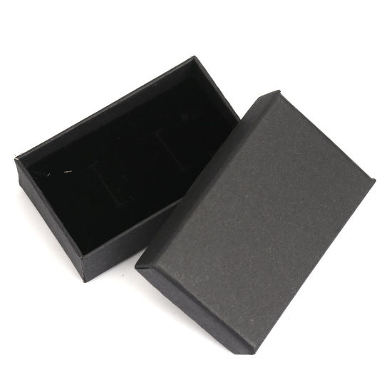 1 個 紙 ジュエリー ボックス ネックレス ブレスレット リング ギフトプレゼント ラッピング 包装 長方形 黒 8.2cm x 5.2cm x 2.6cm の画像
