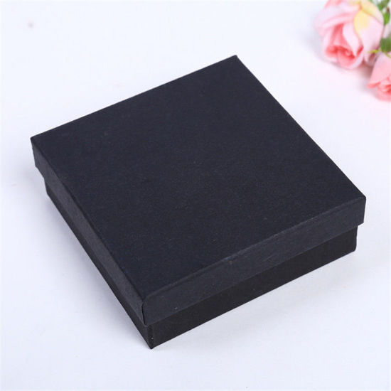 1 個 紙 ジュエリー ボックス ネックレス ブレスレット リング ギフトプレゼント ラッピング 包装 正方形 黒 9.2cm x 9.2cm x 3.3cm の画像