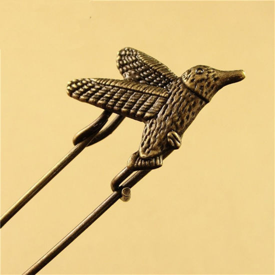 Image de 1 Pièce Broches Épingles de Sûreté Rétro Oiseau-Mouche Bronze Antique 6cm x 2cm