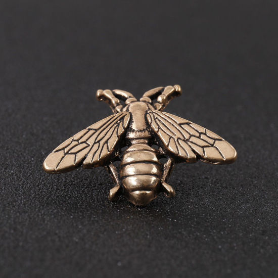 2 個 レトロ ブローチ 蜂 金古美 27mm x 20mm、 の画像