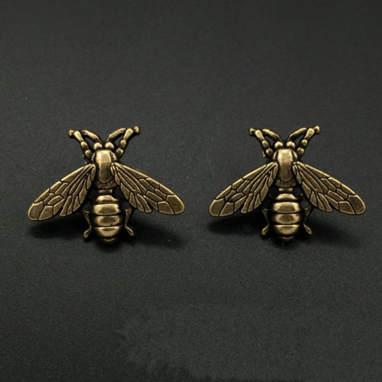2 個 レトロ ブローチ 蜂 金古美 27mm x 20mm、 の画像