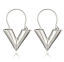 Simple Metal Earrings Silver Tone V Shape 3.7cm, 1 Pair