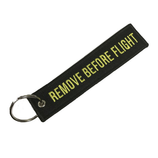 Imagen de 1 Unidad Terylene Sencillo Llaveros Tono de Plata Azul Rectángulo Mensaje " REMOVE BEFORE FLIGHT " 13cm x 3cm