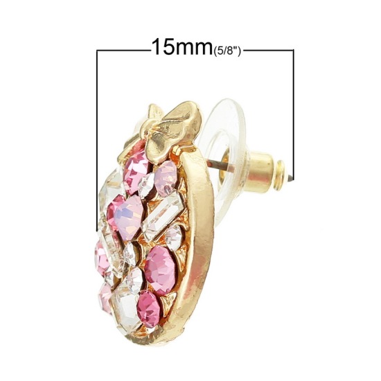 合金+ラインストーン イヤリング 円形 金メッキ 多色ラインストーン 20.0mm x 15.0mm、 1 ペア の画像