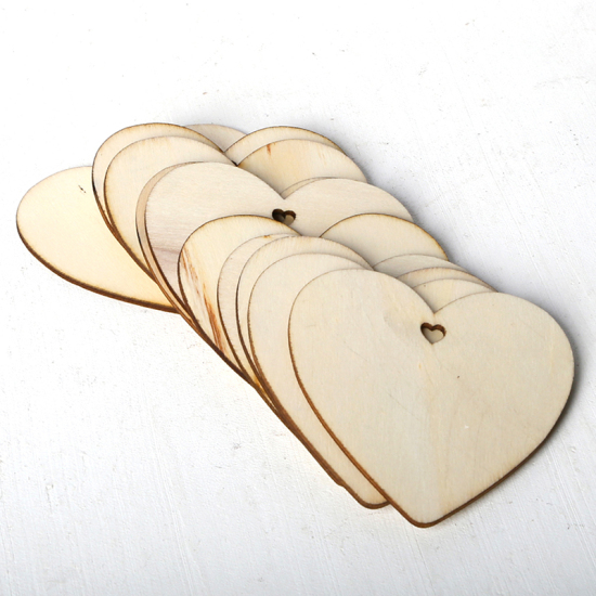 ウッド クリスマス ストラップ オフホワイト ハート 8cm x 8cm、 1 セット （ 10 個/セット） の画像