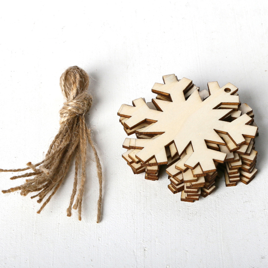 ウッド クリスマス ストラップ オフホワイト クリスマス・スノーフレーク 7.4cm x 7.9cm、 1 セット （ 10 個/セット） の画像