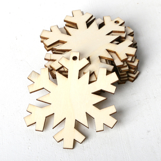 ウッド クリスマス ストラップ オフホワイト クリスマス・スノーフレーク 7.4cm x 7.9cm、 1 セット （ 10 個/セット） の画像