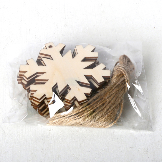ウッド クリスマス ストラップ オフホワイト クリスマス・スノーフレーク 7.4cm x 7.9cm、 1 セット （ 10 個/セット） の画像