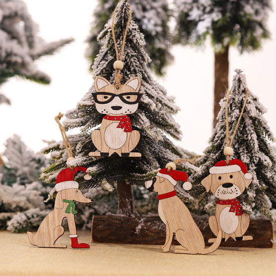 ウッド クリスマス ストラップ 緑 車 クリスマスツリー 8.5cm x 6.5cm、 1 個 の画像