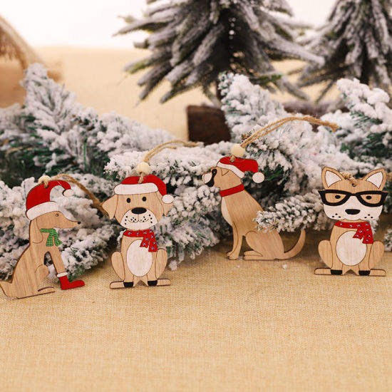 ウッド クリスマス ストラップ 緑 ギフトボックス 車 8.5cm x 7.5cm、 1 個 の画像
