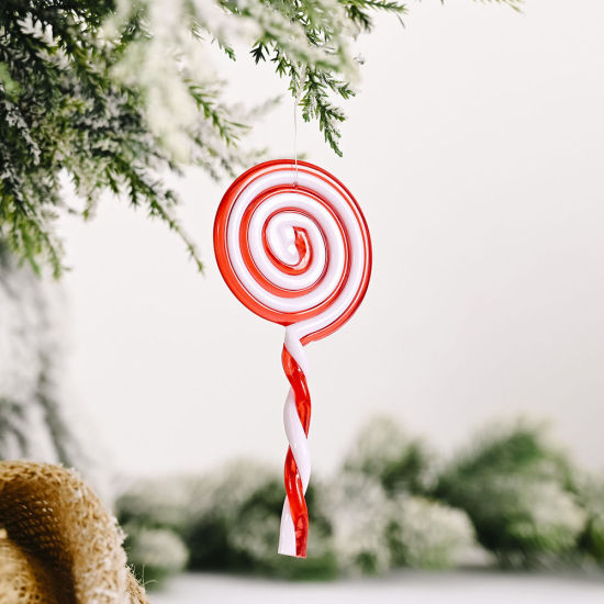Image de Pendentifs d'Embellissement Noël en Plastique Blanc & Rouge Sucette 12cm x 5cm, 1 Pièce