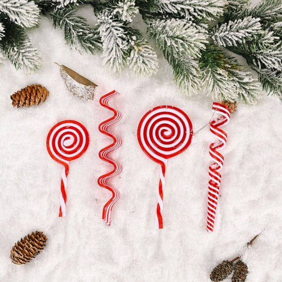Image de Pendentifs d'Embellissement Noël en Plastique Blanc & Rouge Sucette 12cm x 5cm, 1 Pièce