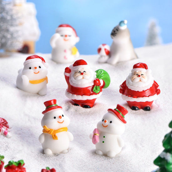 Image de Mini Ornements de Décoration Paysage en Résine Rouge Père de Noël 36mm x 34mm, 1 Pièce