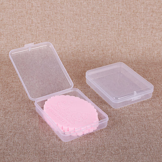 ポリプロピレン リサイクル可能なポータブルマスク収納ケース 長方形 青 透明 11.5cm x 9.2cm、 3 個 の画像