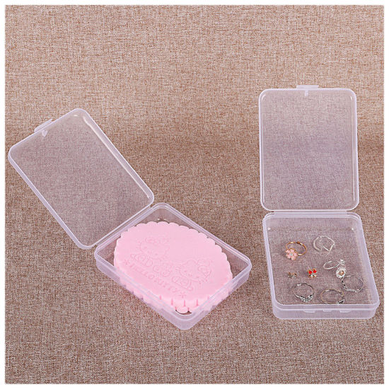 ポリプロピレン リサイクル可能なポータブルマスク収納ケース 長方形 青 透明 11.5cm x 9.2cm、 3 個 の画像