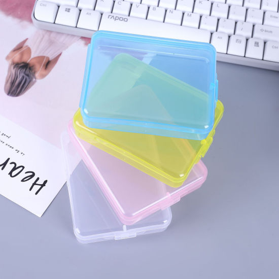 ポリプロピレン リサイクル可能なポータブルマスク収納ケース 長方形 青 透明 11.5cm x 9.2cm、 3 個 の画像