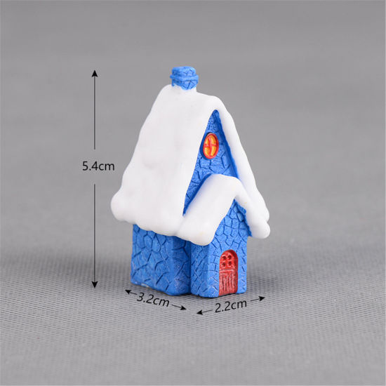 Image de Mini Ornements de Décoration Paysage en Résine Noël Bleu Maison 5.4cm x 3.2cm, 1 Pièce