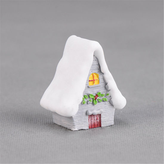 Image de Mini Ornements de Décoration Paysage en Résine Noël Gris Maison 4.2cm x 2.6cm, 1 Pièce