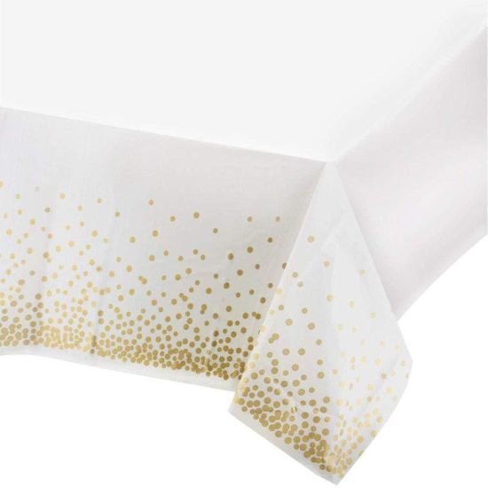 Image de Nappe en PEVA Étanche Résistant à l'Huile Jetable Blanc à Pois 1 Pièce
