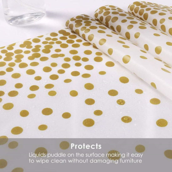 Image de Nappe en PEVA Étanche Résistant à l'Huile Jetable Blanc à Pois 1 Pièce