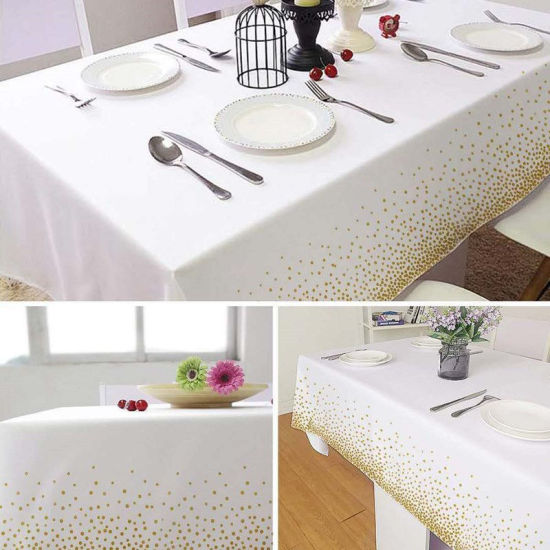 Image de Nappe en PEVA Étanche Résistant à l'Huile Jetable Blanc à Pois 1 Pièce