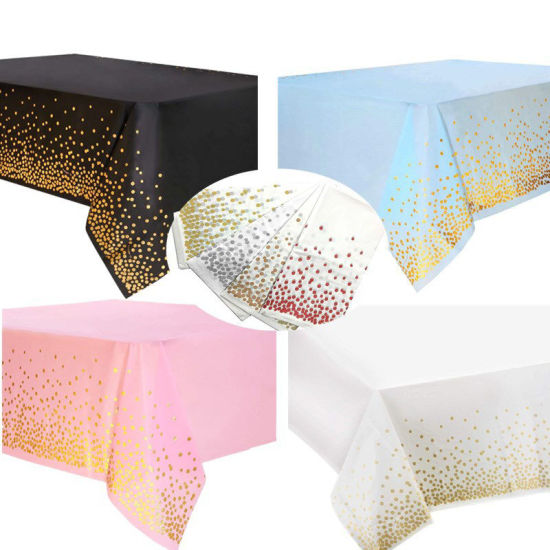 Image de Nappe en PEVA Étanche Résistant à l'Huile Jetable Blanc à Pois 1 Pièce