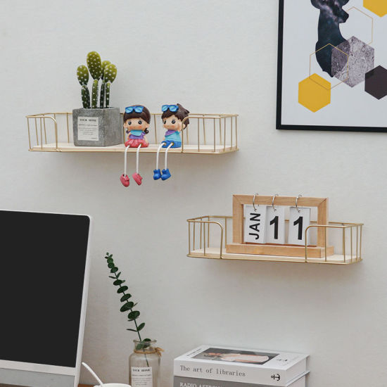 Image de Golden - Étagère de rangement murale en fer et en bois, 45 x 13 cm, 1 pièce
