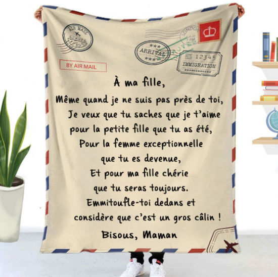 ベージュ-娘へフランス手紙フランネルベルベットブランケットホームテキスタイルギフト100x70cm、1個 の画像