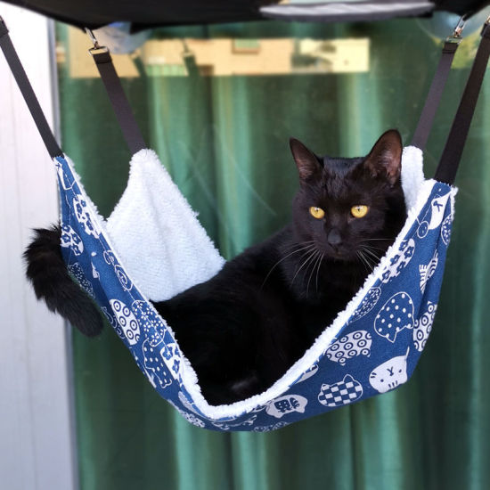 青-猫ふわふわ暖かい柔らかい長方形ハンモックスイングペット猫犬用ペットベッドホットマット35x35cm、1 個 の画像