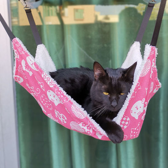 青-猫ふわふわ暖かい柔らかい長方形ハンモックスイングペット猫犬用ペットベッドホットマット35x35cm、1 個 の画像