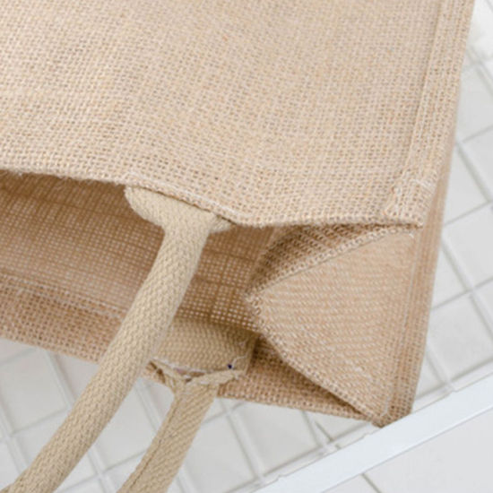 ベージュ-エコバック大容量防水PVCメンブレンジュートトートバッグ、コットンハンドル39x31x15cm、1 個 の画像