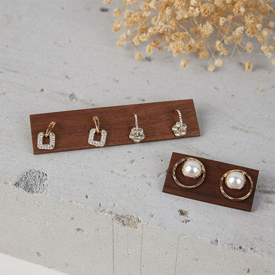 Picture of Walnut Jewelry Earrings Displays Rectangle Dark Brown 6cm x 3cm, 1 Piece