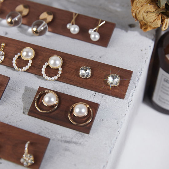 Picture of Walnut Jewelry Earrings Displays Rectangle Dark Brown 6cm x 3cm, 1 Piece
