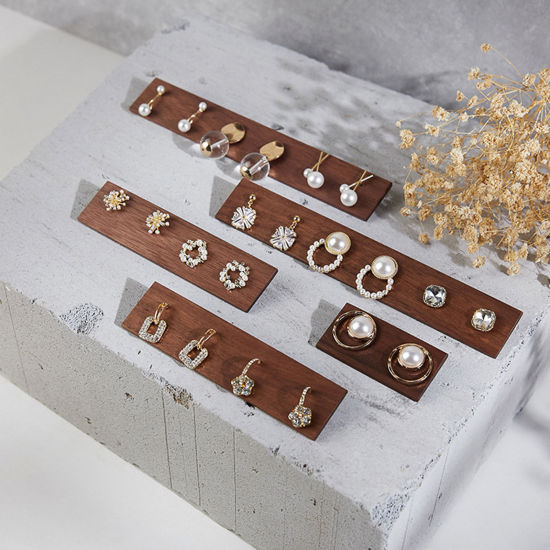 Picture of Walnut Jewelry Earrings Displays Rectangle Dark Brown 6cm x 3cm, 1 Piece