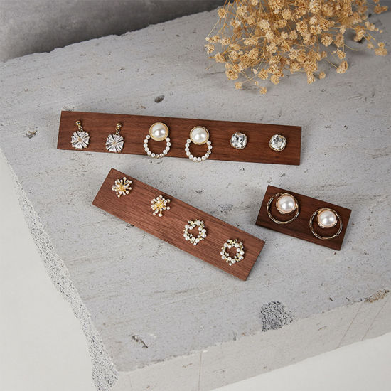 Picture of Walnut Jewelry Earrings Displays Rectangle Dark Brown 6cm x 3cm, 1 Piece