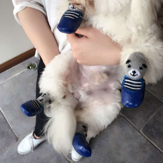 黒-4個/セットかわいいゴム製ペットシューズ防水滑り止めレインスノーブーツソックス子犬猫用犬サイズL、1セット の画像