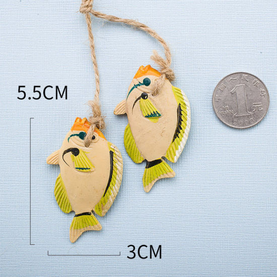 Image de Beige - Double Poisson Style Méditerranéen Accessoires De Filet De Pêche Ornements En Résine Décoration De La Maison Artisanat 3x3.5cm, 1 Pièce