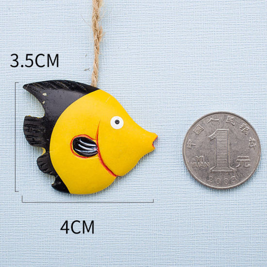 Image de Jaune - Poisson Unique Style Méditerranéen Accessoires De Filet De Pêche Ornements En Résine Décoration De La Maison Artisanat 4x3.5cm, 1 Pièce