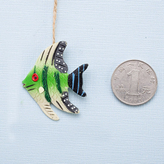 Image de Vert - Poisson Tacheté Style Méditerranéen Accessoires De Filet De Pêche Ornements En Résine Décoration De La Maison Artisanat 3.3x5cm, 1 Pièce