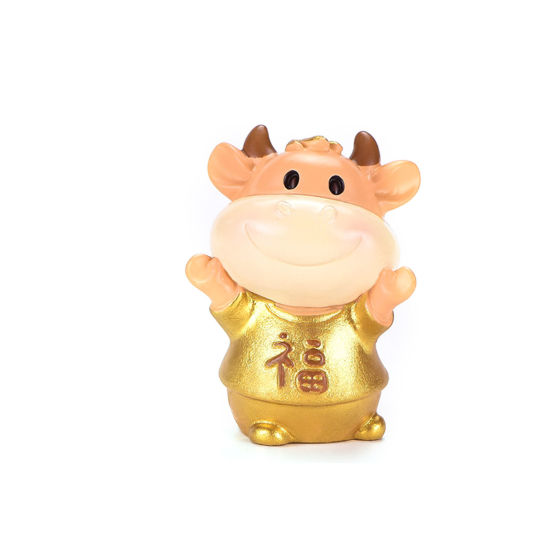 Image de Marron Clair - 3 # Luck Wealth Bull Series Résine Micro Paysage Miniature Décoration 5X4Cm, 1 Pièce