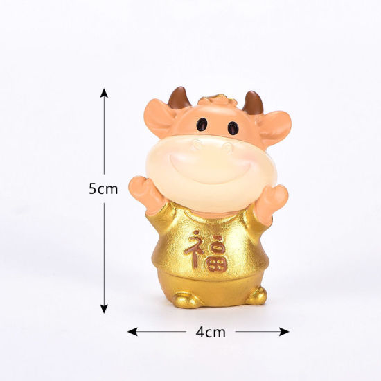 Image de Marron Clair - 3 # Luck Wealth Bull Series Résine Micro Paysage Miniature Décoration 5X4Cm, 1 Pièce