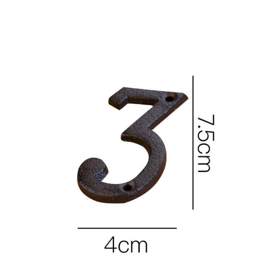 Image de Noir - Accessoires de maison de plaque de porte bricolage créatif numéro 3 en fer forgé 4x7.5cm, 1 pièce