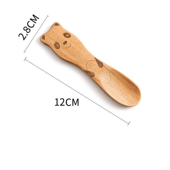 Image de Marron clair - 3 # Vaisselle de couverts en Bois Naturel Écologique pour enfants de dessin animé mignon 2.8x12cm, 1 pièce