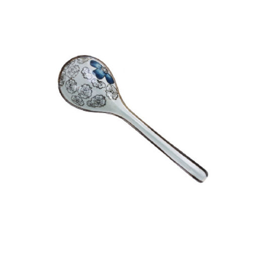 1 Piece Ceramic Spoon Tableware White Cherry Blossom Sakura Flower 16.5cm x 5cm の画像