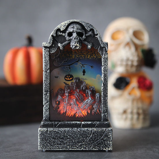 グレー-8＃LEDライトプラスチック墓石ハロウィーンの装飾品装飾パーティー小道具11.5x6.5x3.5cm、1 個 の画像