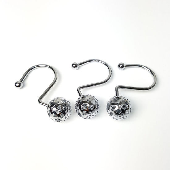 Image de Ton argent - Accessoires de crochet de rideau de boule résistant à la rouille en alliage à base de fer pour rideaux de douche de salle de bain 62x30mm, 1 ensemble (12 pièces/ensemble)