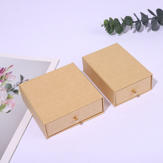 Image de Boîte à Bijoux en Papier Avec Poignée Rivets Kaki 10cm x 10cm x 3.5cm , 1 Pièce