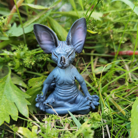 Image de Noir - 5 # Décoration Miniature en Résine Méditation Chiot Jardin Pelouse Maison Statue 6x4x8cm, 1 Pièce